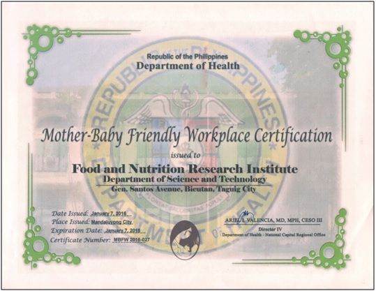 news-dost-fnri-now-a-certified-mother-baby-friendly-workplace-03282016